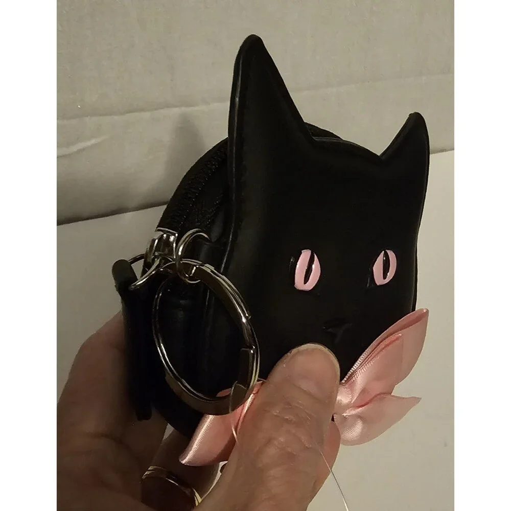 Bath & Body Works Black Cat Pink Bow Coin Purse with Keyring NWT 2025